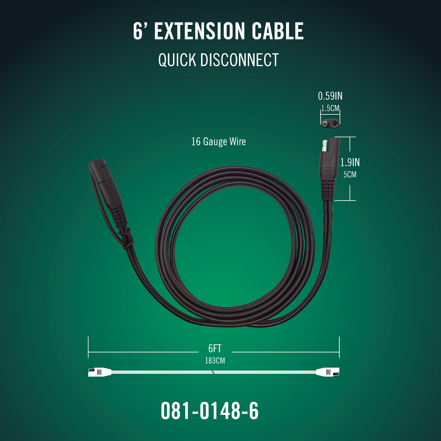 Quick Disconnect  6 Foot Extension Cable - Battery Tender®